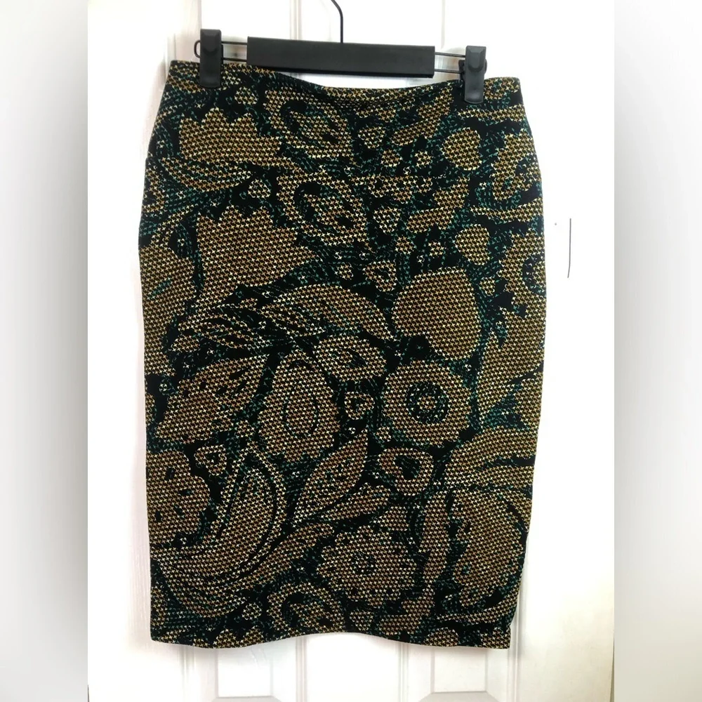 LuLaRoe Gold and Black Paisley Pencil Skirt